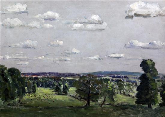 Lord Methuen (1886-1974) Meadows below Monkton, Farleigh, July 1948, 17.5 x 24.5in.